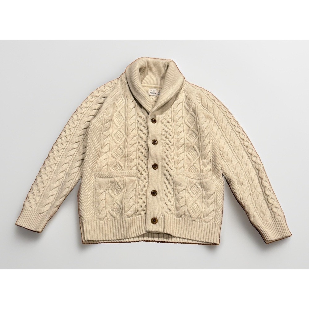 Flint And Tinder Aran Cable Knit Sweater Shawl Cardigan Fish M Huckberry $198